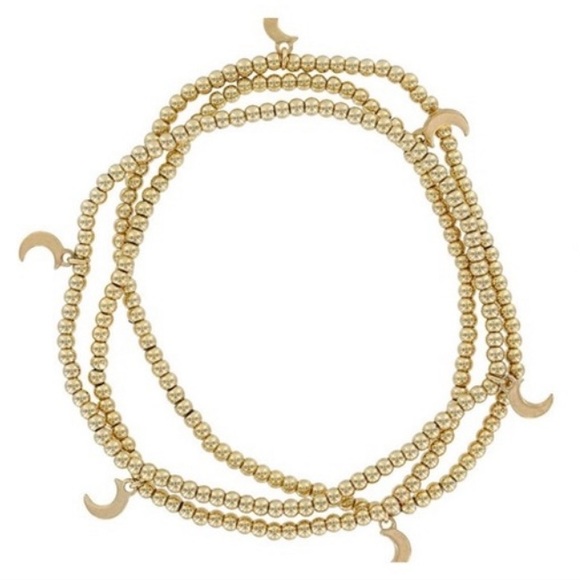 Beaded charm gold moon bracelet set (3) - Picture 1 of 3